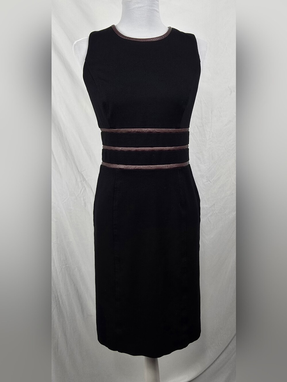 Lauren Ralph Lauren Lamb Leather Trimmed Black Minimalist Sleeveless Dress sz 6